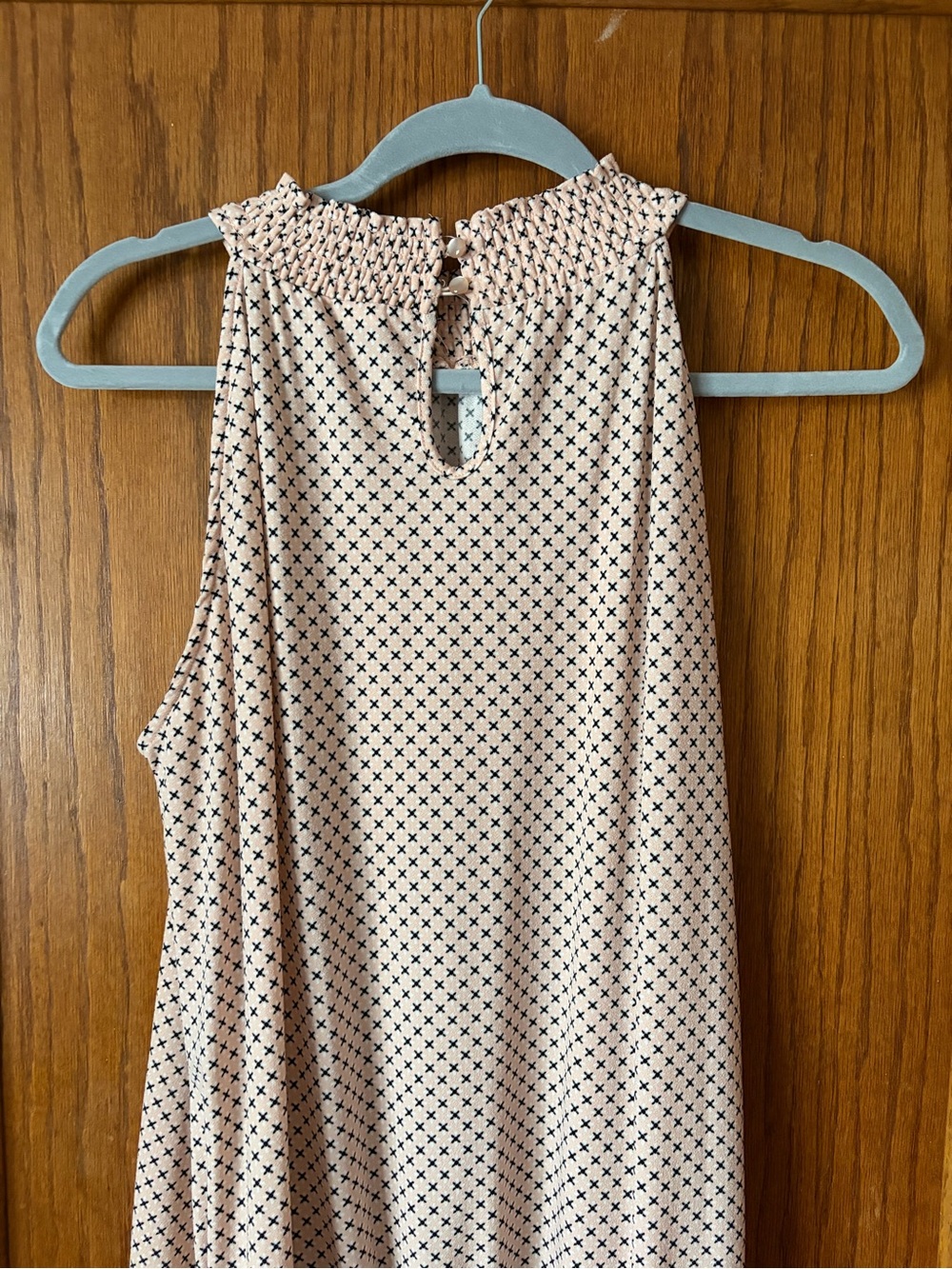 Adrianna Papell Cream Sleeveless Smocked Neck Tank with Black Dot Print - Picture 2 of 4